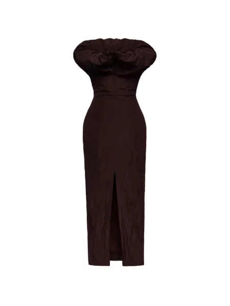 Rochie maxi Magda Butrym cu umerii deschiși maro