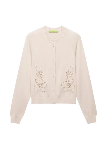 Cardigan Shanghai Tang cu model floral cu aplicații ajurat