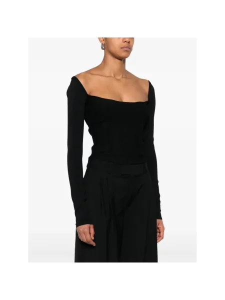 Długi top Mugler z długim rękawem prążkowany czarny