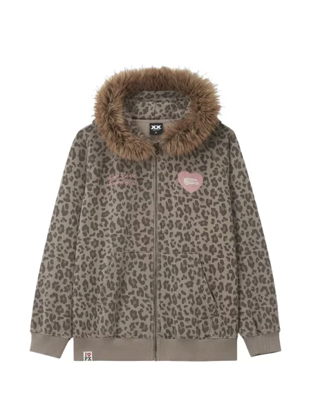 Hanorac cu glugă Fingercroxx cu imagine cu model leopard cu blană