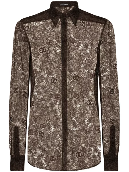 Прозрачна риза Dolce & Gabbana с дантела кафяво
