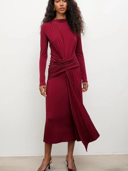 Answear.LAB sukienka maxi dopasowana bordowy