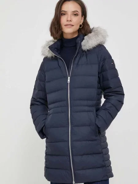 Péřová bunda Tommy Hilfiger tmavomodrá zimní