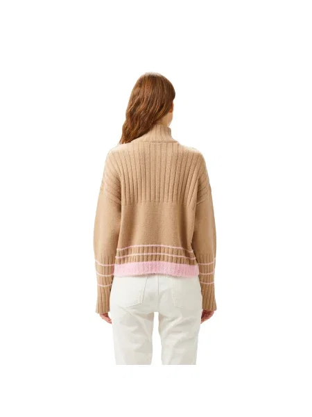 Lacoste Regular Fit Sweter Z Pół-Zamkiem I Blokami Kolorów beżowy