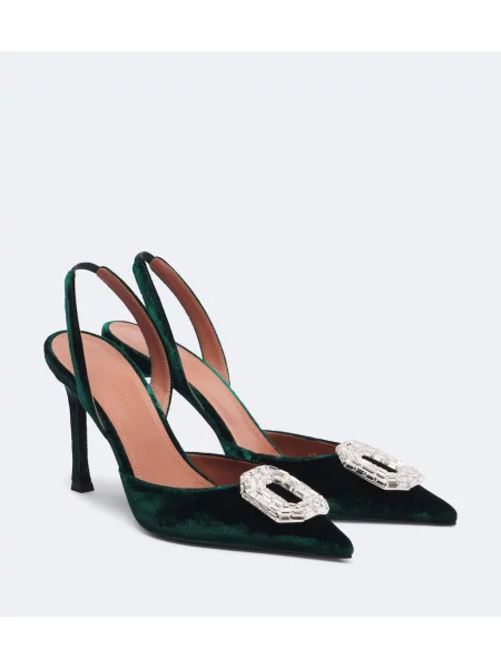 Pantofi cu toc Amina Muaddi de catifea slingback verde