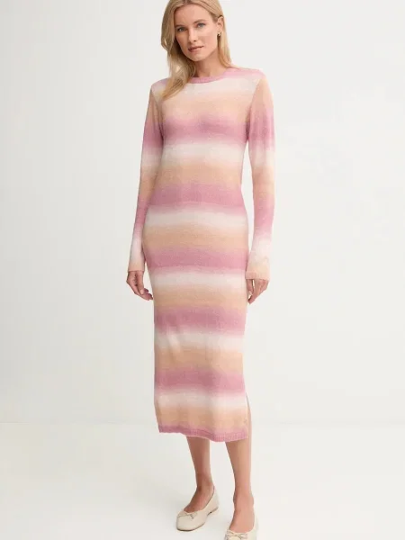 Pepe Jeans rochie din amestec de lână midi drept roz