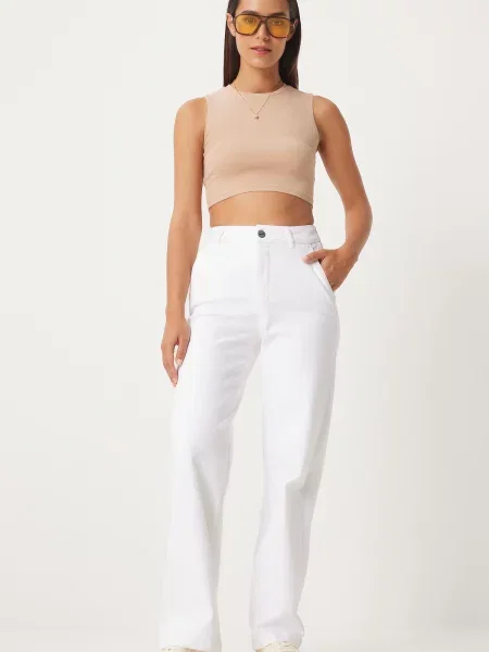 Blugi Happiness İstanbul cu talie înaltă alb