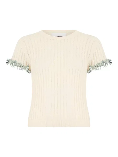 Dzianinowa koszulka prążkowana Des Phemmes beżowa