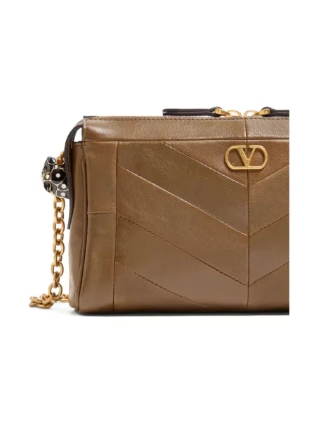 Lniana torebka crossbody Valentino Garavani brązowa
