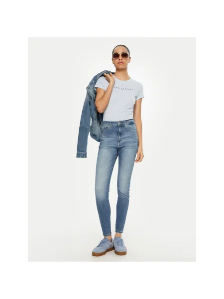 Tommy Jeans Póló Linear Slim Fit kék