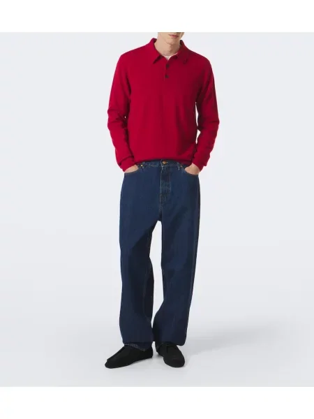 Tricou polo Sunspel din cașmir roșu
