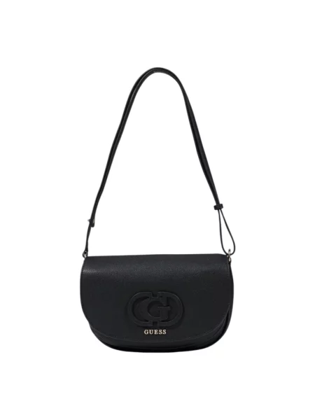 Lniana torebka skórzana Guess czarna