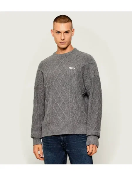 Guess Jeans Pulover | Relaxed fit cu adaos de lână gri