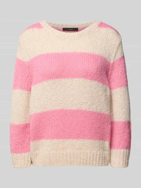 Sweter z dzianiny z prążkowanymi wykończeniami Oui różowy