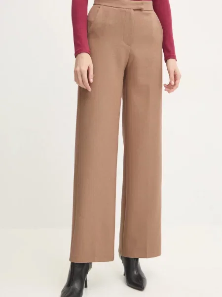 Панталон с вълна Answear Lab със стандартна кройка с висока талия бежово