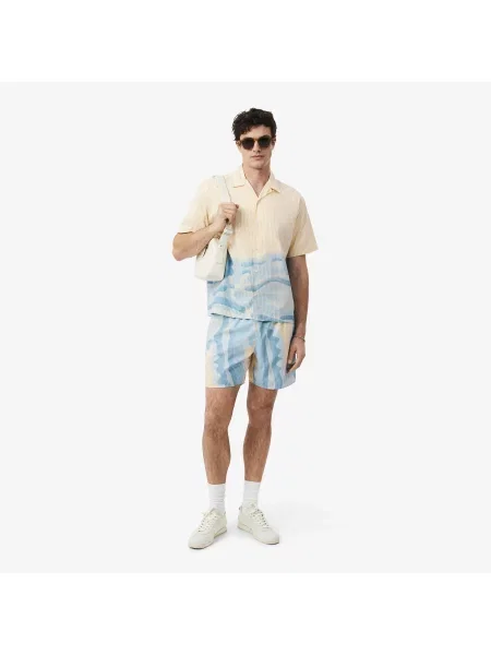 Lacoste Koszula Z Krótkim Rękawem W Paski Relaxed Fit beżowa
