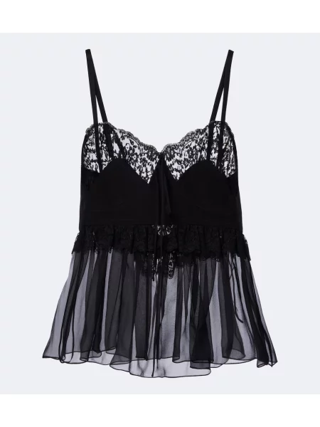 Top Chloé de mătase cu volane negru