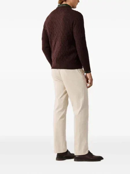 Pulover Hackett London cu decolteu rotund maro