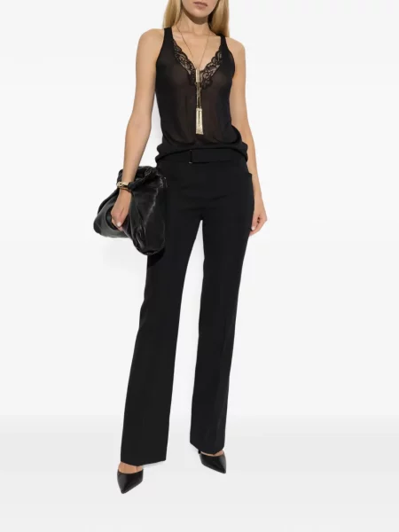 Cu centură pantaloni Balmain de lână negru