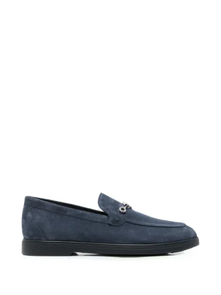 Pantofi loafer Stefano Ricci din piele de căprioară cu autograf albastru