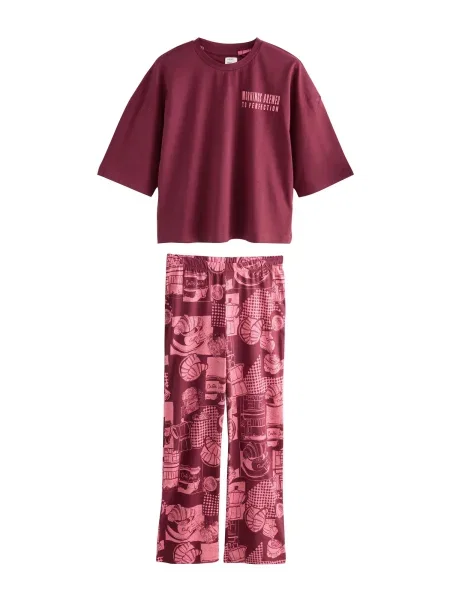 Next Pijama burgundy roșu
