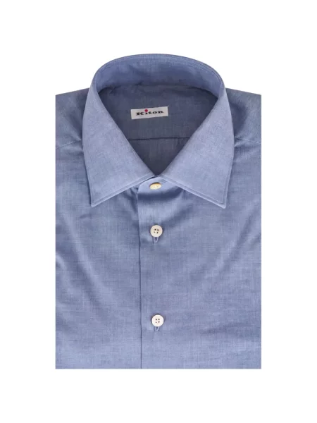 Cămașă Kiton cu model herringbone albastru