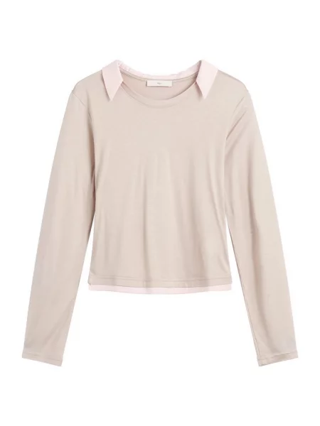Kołnierzykowy top Kijun z dżerseju beżowy