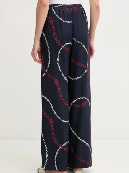 Kalhoty Tommy Hilfiger tmavomodrá široké high waist