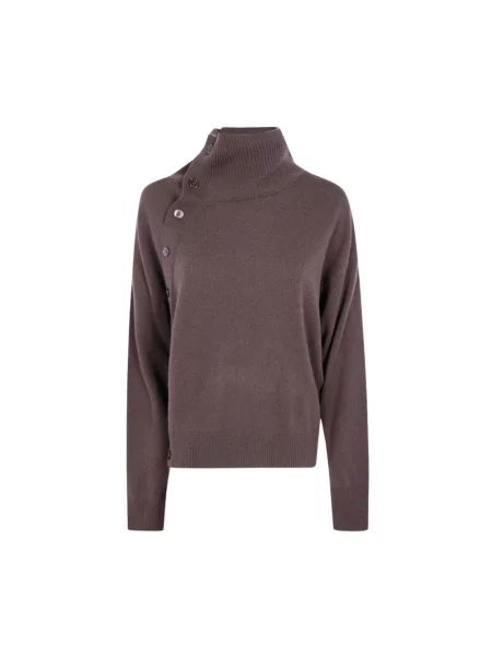 Lniany sweter z golfem Seventy brązowy
