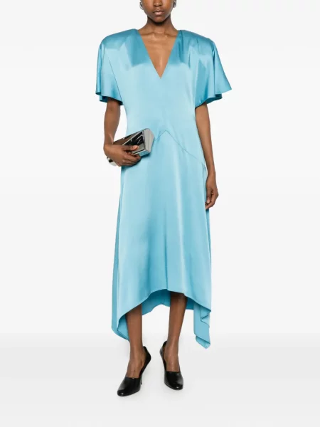 Rochie midi Stella Mccartney cu decolteu în V asimetrică albastru