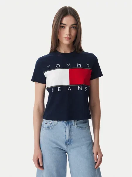 Tommy Jeans Tricou Flag Bleumarin