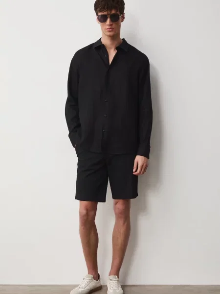 Medicine cămașă pentru bărbați din in negru