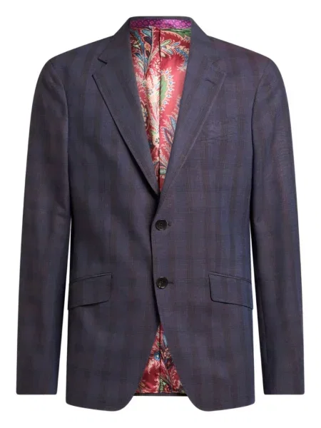 Costum Etro de lână în carouri de costum albastru