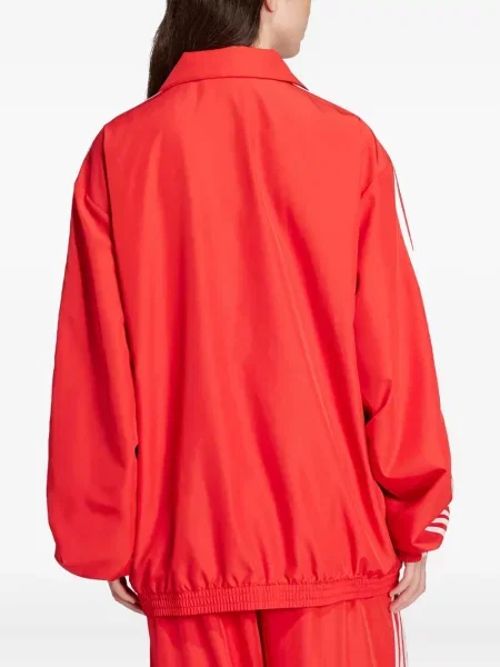 Bluza Adidas z okrągłym dekoltem w panterkę z zamkiem błyskawicznym do połowy czerwona