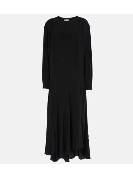 Rochie maxi Isabel Marant de mătase cu volane de costum negru