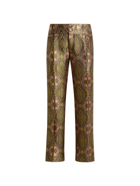 Pantaloni Etro cu model floral din jacard verde