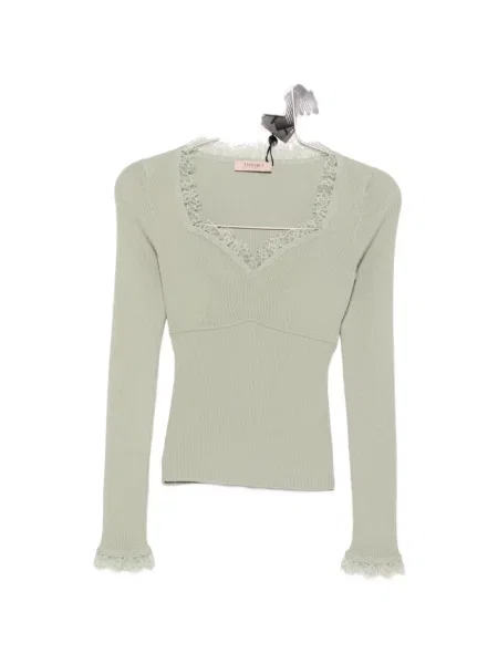 Pulover Twinset din dantelă verde
