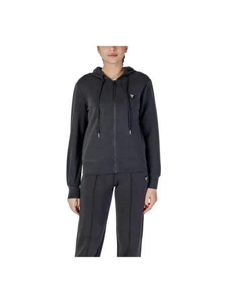 Guess bluza OLYMPE z kapturem gładka czarny