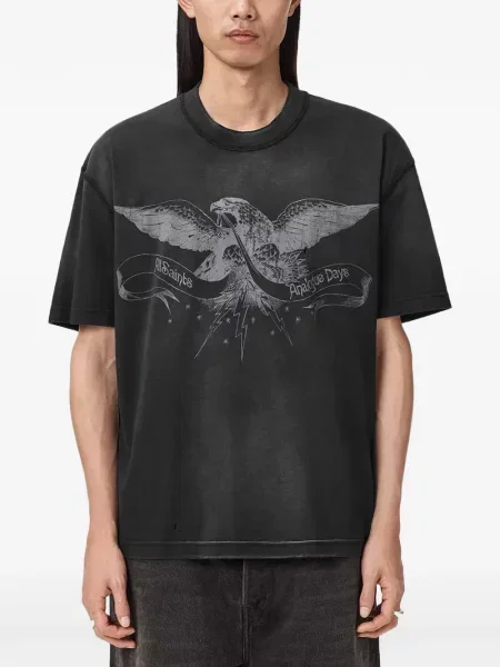 Scurt tricou Allsaints cu imagine negru