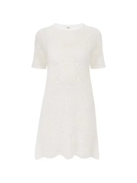 Scurt rochie mini Chloé cu model floral din dantelă alb