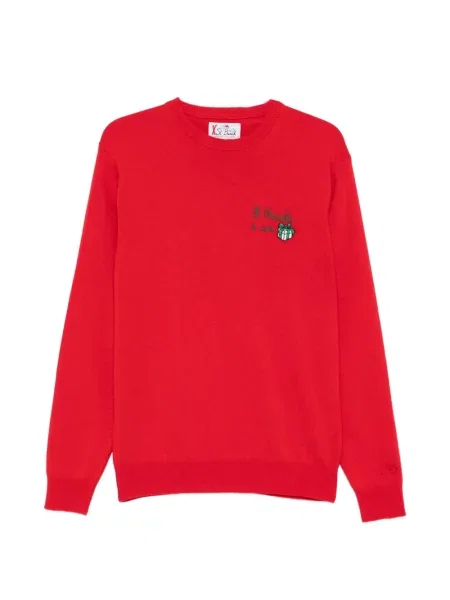 Pulover Mc2 Saint Barth cu broderie cu decolteu rotund roșu