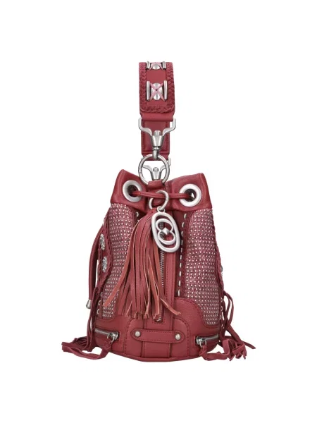 Torebka La Carrie skórzana z etnicznym nadrukiem czerwona