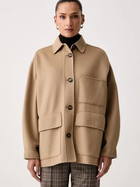 Weekend Max Mara palton scurt pentru femei din lână WKDFOLK bej