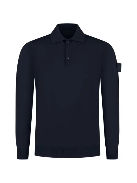 Lung tricou polo Stone Island cu strasuri albastru