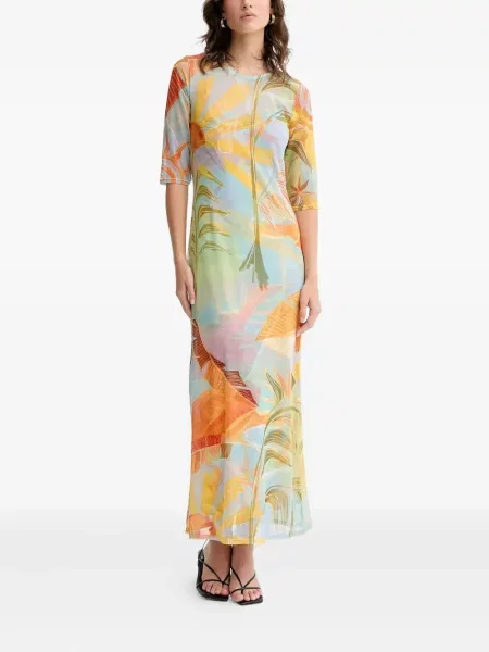 Rochie maxi Never Fully Dressed cu model floral cu imagine de costum albastru