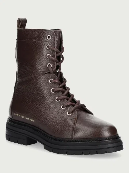 Tommy Hilfiger bocanci pentru femei din piele TH EMBOSS GRAIN LEATHER BOOT maro