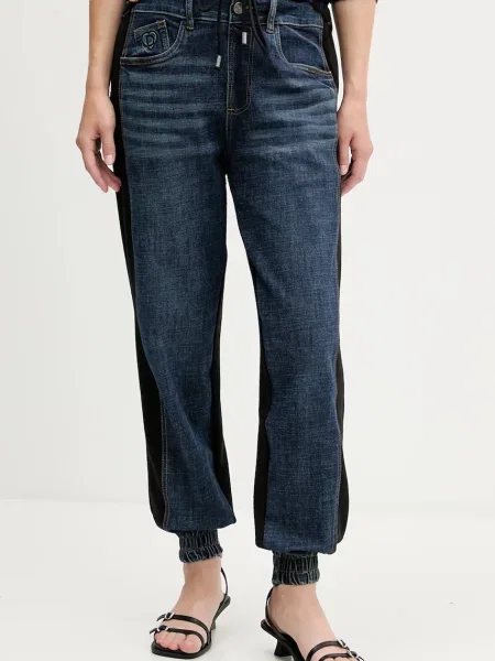 Desigual pantaloni de trening KIMY bleumarin cu imprimeu negru