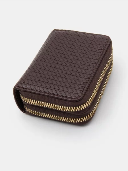 Плетений гаманець з подвійною темно коричневий