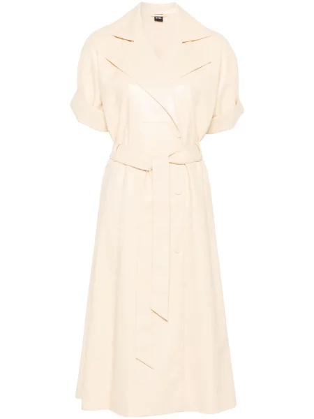 Sukienka midi Boss skórzana do kolan garniturowa żółta