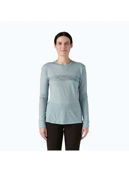 Femei Patagonia Cap Cool Merino Blend Graphic dungă cu mânecă lungă: termic albastru